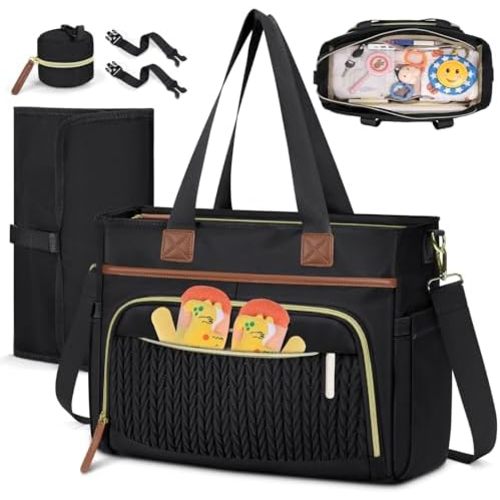 RAINSMORE Diaper Bag Tote, Large Diaper Baby Bag Waterproof Multifunctional Diaper Bag with Pacifier Case & Changing Pad