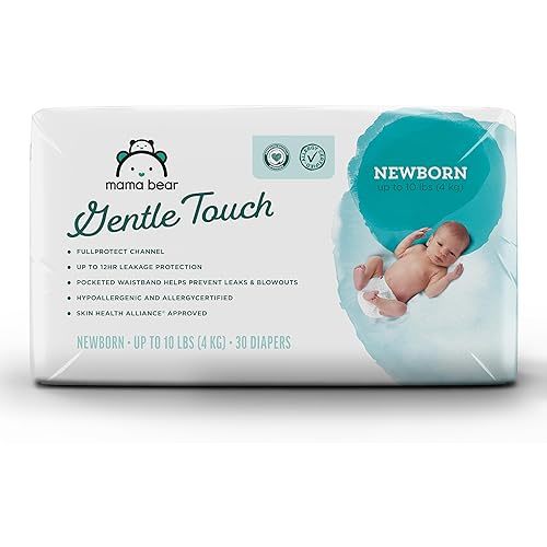 Amazon Brand - Mama Bear Gentle Touch Baby Diapers, Size 1, Leak Protection, Wetness Indicator, Umbilical Cord Cutout, 200 Count (4 packs of 50)