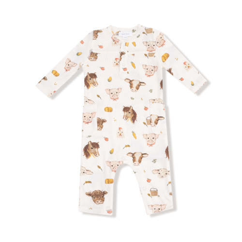 Ribbed Uni Romper, Vintage Baby Farm Animals
