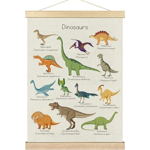 BCUANGD Dinosaur Dino Wall Decor - Toddler Boys Room Wall Art Poster Hanger with Wood Frames, Inspirational Wall Hanging Canvas Decor for Kids Baby Room Nursery Bedroom, 12x16 Inches