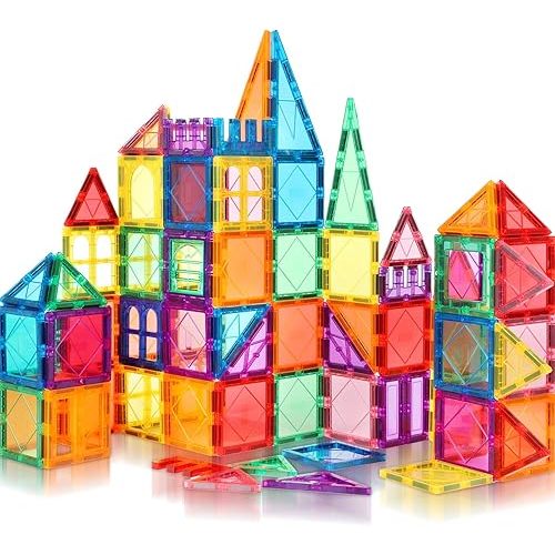 100PCS Magnetic Tiles Kids Toys - Magnetic Building Blocks STEM Magnet Building Set Preschool Learning Magnet Toys for Kids Ages 3-5 4-8, Sensory Montessori Toy for Toddlers 3+ Year Old