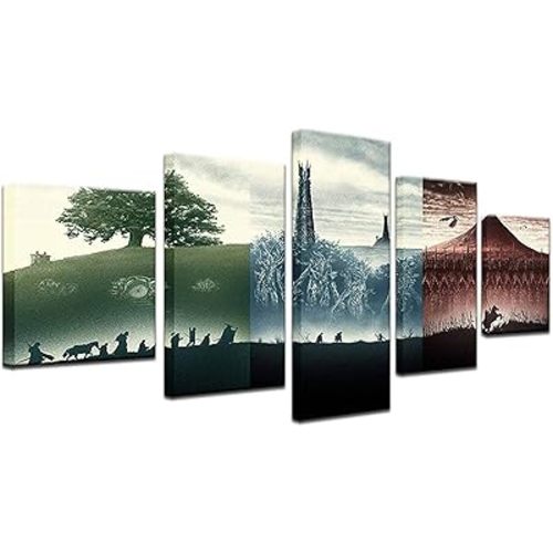 HAOSHUNDA Lord of The Rings Trilogy Inspired Poster Wall Art Home Wall Decorations for Bedroom Living Room Oil Paintings Canvas Prints 5 Panel Canvas Print Wall Art (8x14x2,8x18inx2,8x22inx1)
