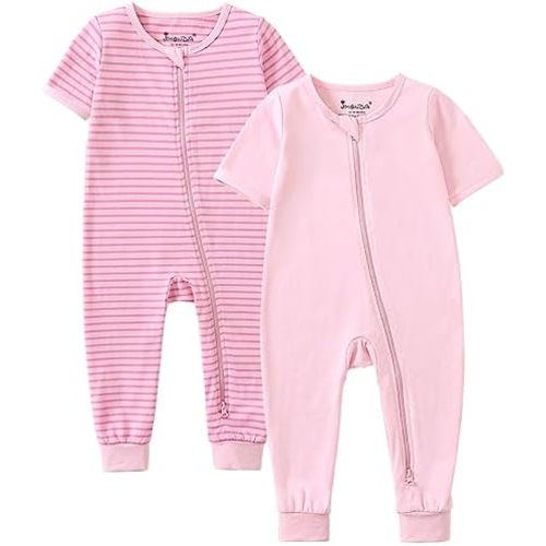 Jimonda Baby Sleeper Rompers,Unisex Boys Girls Zip-Front Pajamas One-Piece Footless Outfit 0-24 Months (Pack of 2
