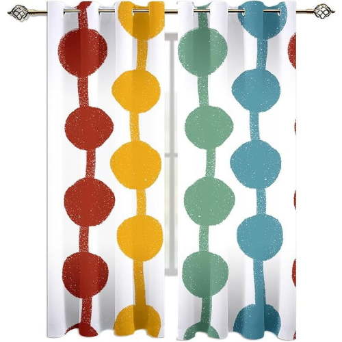 Red Yellow Green Blue Polka Dots Window Curtains, Bohemian Watercolor Circles 3D Printed Drapes, Grommet Blackout Curtains For Living Room Bedroom Kitchen Decor 26"W x 54"L (Pack of 2)