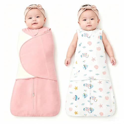 ZIGJOY Baby Swaddle Sleep Sack 0-12 Months, 1.0 TOG, 100% Cotton | 3-Way Wearing-Arms In/Out or Hands to Face, Quiet Wrap & 2-Way Zipper for Easier Sleep Transitions & Night Diaper Changes