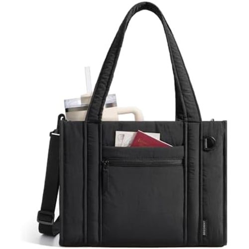 BAGSMART Boxy Tote Bag for Women, Crossbody Bag with Zipper, Crush Bow Purses for Travel Work College