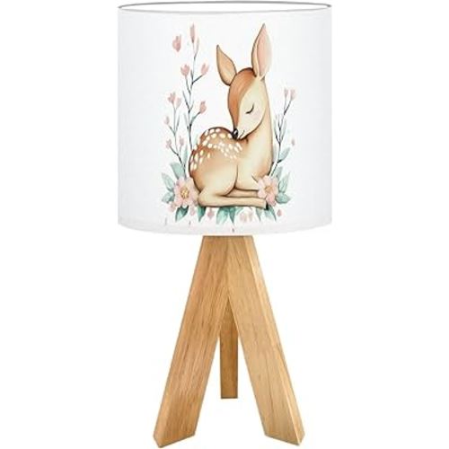 Cute Kids Bedside Desk Table Lamp Baby Deer Watercolor Fawn Forest Animals Nursery 16 Colors Multi Children Nightstand Lamp, Tripod Small Night Lights Linen for Nursery Room Bedroom Dorm Decor
