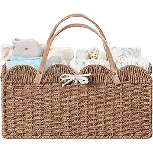 HBlife Large Baby Diaper Caddy, Paper Rope Storage Baskets Nursery Bin with Removable Divider, Portable Car Organizer for Diapers, Baby Shower Gifts, Newborn Essentials Must Haves