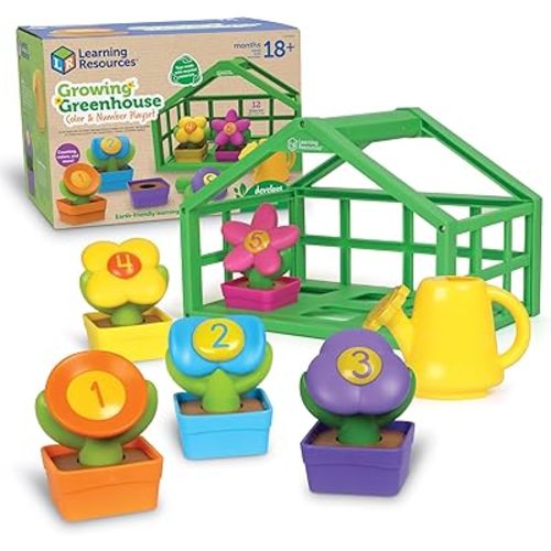 Learning Resources Growing Greenhouse Color & Number Playset - 12 Pieces, Ages 18 Months +, Preschool Activities, Toddler Montessori Toys, Gifts for Boys and Girls