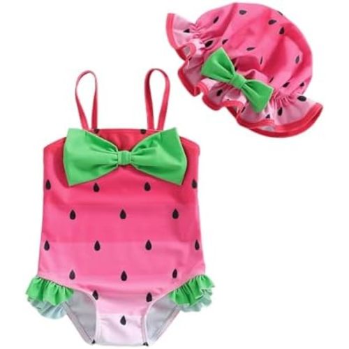 Yccutest Infant Girl One Piece Bathing Suit Baby Sleeveless Swimsuit Newborn Swimwear Toddler Girl Bikini Swim Suit with Hat