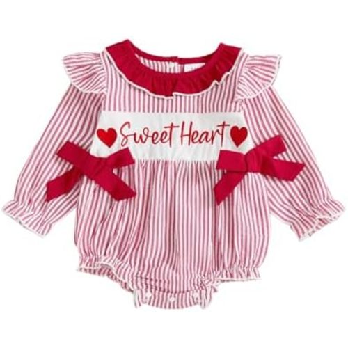 Baby Girl Valentines Outfit Smocked Heart Embroidery Bubble Romper My First Valentines Day Onesie Newborn Girl Outfits
