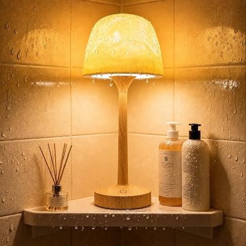 Waterproof Shower Lamp, Bathroom Lamp with Ocean Wave Projector Wood Grain