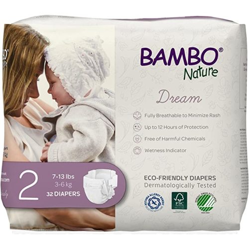 Bambo Nature Hypoallergenic Dream Baby Diapers, Premium Eco-Labeled Sustainable Diapers, Enhanced Leakage Protection, Totally Chlorine-free, Skin Friendly, and Super Absorbent - Size 2 (96 Count)