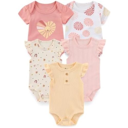 falianni Four Seasons Baby Boy Girl Bodysuits 5-Pack Cotton Comfort Short Sleeve Baby Clothes Soft Infant Outfits