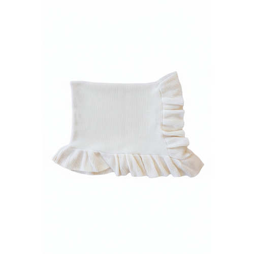 Knit Blanket With Ruffle in Ivory | Caden Lane