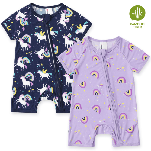 PatPat Baby Clothes Rompers Bamboo Viscose Zip Short Sleeve Baby Gifts Bodysuits Sleepwear 2Pack