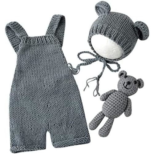 Vemonllas Newborn Photography Props Boys Girls Outfits Baby Photo Props Knit Bear Hat Romper Photoshoot Costume Set