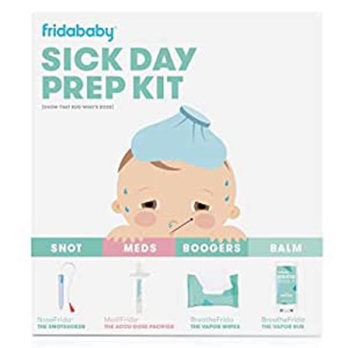 Amazon.com : Frida Baby Sick Day Prep Kit - Includes NoseFrida Nasal Aspirator, MediFrida Pacifier Medicine Dispenser, Breathefrida Vapor Chest Rub + Snot Wipes. Soothe Stuffy Noses for Babies with A Cold : Baby