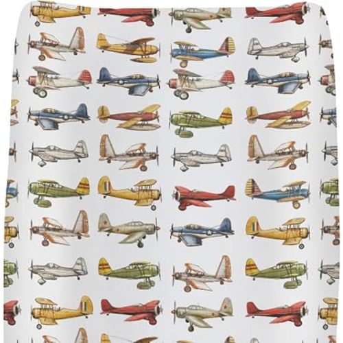 Airplanes Vintage Models Aircraft Baby Changing Pad Covers for Boy Girl Antiqued Planes Fitted Changing Table Cover Mats Retro Planes Soft Diaper Change Table Sheets for 32''×16'' Contoured Pad