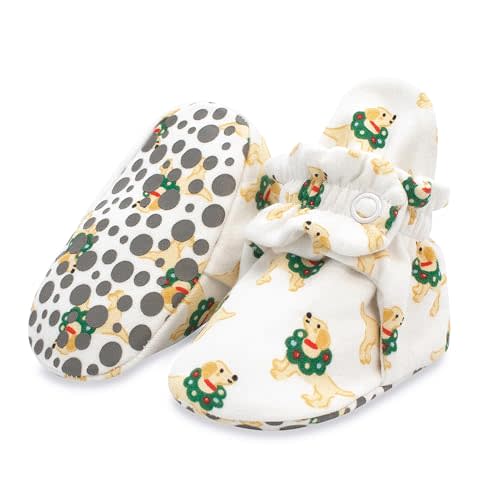 Zutano Organic Cotton Baby Booties With Gripper Soles, Soft Sole Stay-on Baby Shoes, Holiday Dogs, 6M