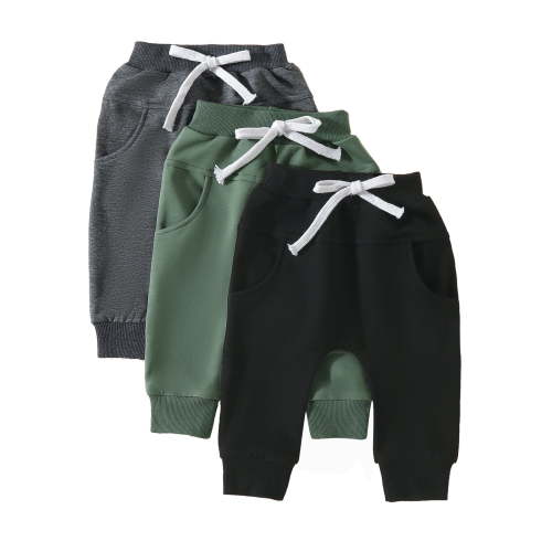 Musuos Toddler Baby Boys Sweatpants Pack of 3 Solid Color Elastic Waist Bottom Pants 6 12 18 24M 3T Casual Trousers for Newborn Infant