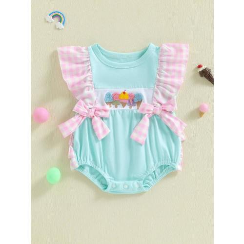 Romper Ice Cream Embroidery Bow Details  | SHEIN USA