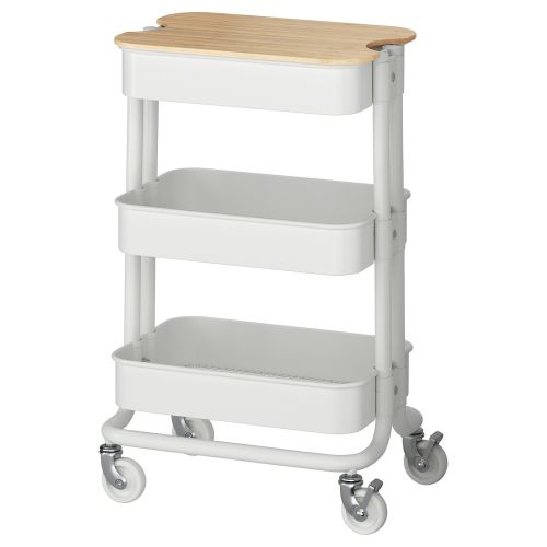RÅSKOG / NORRÅVA Cart with lid - white 28x38x61 cm (11x15x24 ")