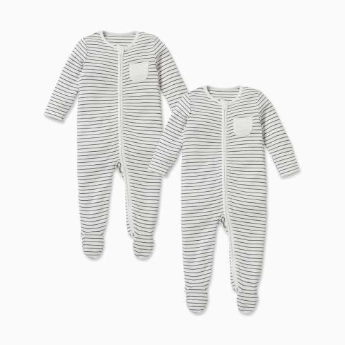 MORI US Zip Baby Pajamas 2 Pack - Grey Stripe / 6 - 9 M