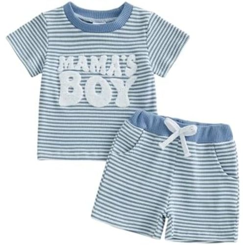 Yoawdats Newborn Baby Boy Summer Clothes 'MAMA'S BOY' Letter Embroidery Short Sleeve Romper Shorts Set Cute Outfit 0-24Months