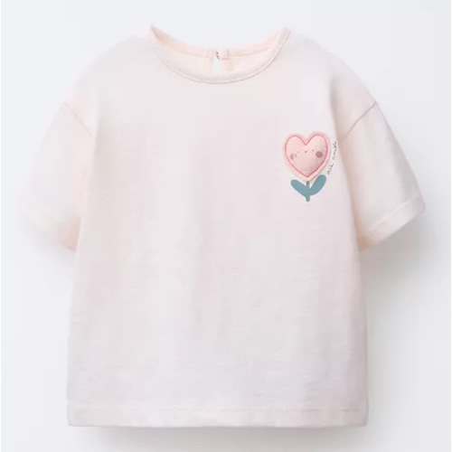 HEART FLOWER APPLIQUÉ T-SHIRT - Light pink | ZARA United States
