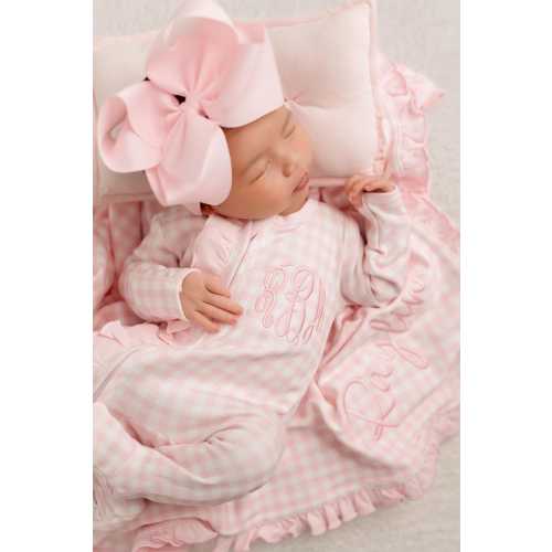 Baby girl coming home outfit, monogrammed newborn girl outfit, blanks pink gingham