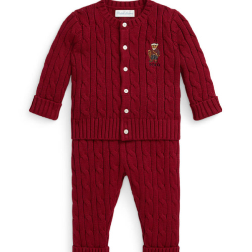 Ralph Lauren Childrenswear Baby Boys Polo Bear Cotton Cardigan & Pant Set | Belk