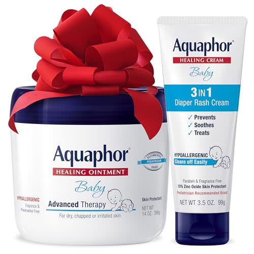 Aquaphor Baby Healing Ointment (14 Oz) + 3-in-1 Diaper Rash Cream (3.5 Oz), Hypoallergenic and Fragrance Free Holiday Baby Gifts Set