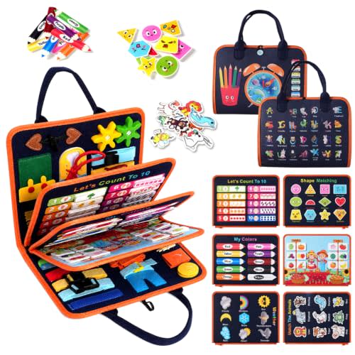 Teefrye Toddlers Busy Board Montessori Toys for Boy Learning Activity Book | Busy Book Travel Toys for Airplane Car, Educational Fine Motor Skills, Birthday Gifts for Boys Toddlers