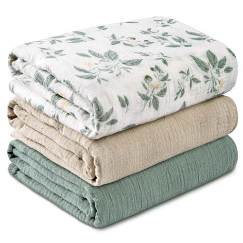 Gllquen Baby 3-Pack Muslin Organic Cotton Swaddle Blankets for Newborn Infant Boys Girls 38"x40", Osmanthus Fragrance