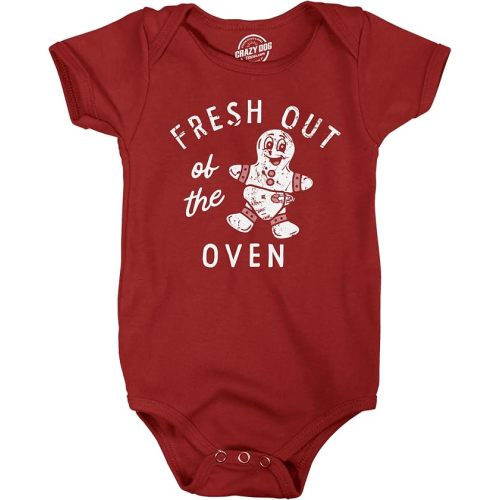 Crazy Dog T-Shirts Fresh Out of The Oven Baby Bodysuit Funny Cute Xmas Baked Gingerbread Cookie Jumper for Infants