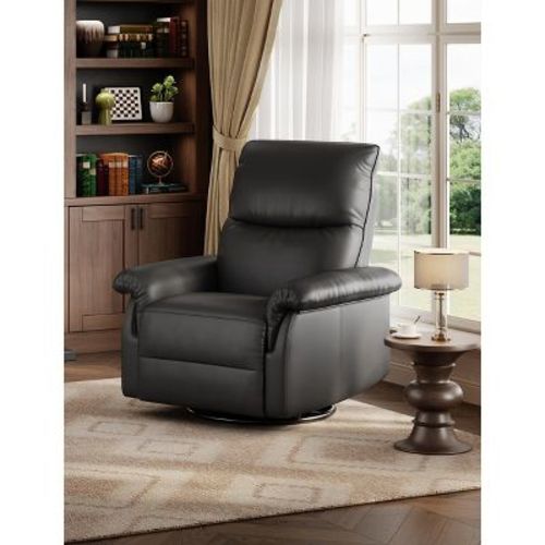 Swivel Rocking Recliner Chair ¨C Black Manual Leather Glider with Lumbar Support & Padded Armrests for Living Room, Bedroom & Nursery