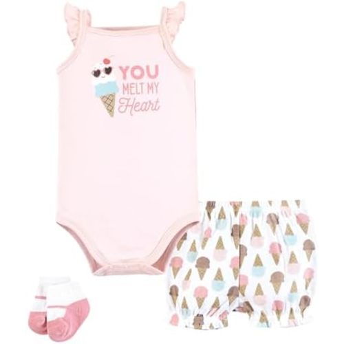 Hudson Baby Unisex Baby Bodysuit, Short and Sock, 3-Piece Set