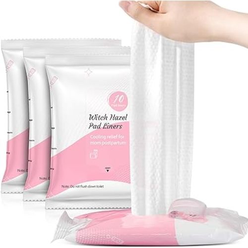 UHdod Perineal Witch Hazel Cooling Pads Liners 4 Packs, Full-Length Witch Hazel Pads Liners for Postpartum Care, Postpartum Essentials | Provides Cooling Comfort for Perineal Area - 48 Counts
