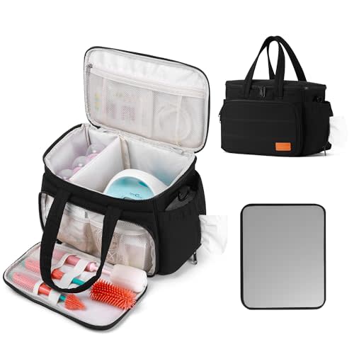 Breast Pump Bag Compatible with Spectra S1 and S2, Pumping Bag with Waterproof Mat for Pump Accessories, Pump Carrying Bag for Moms Work, Travel - Black