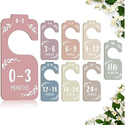 8Pcs Wooden Baby Closet Dividers, Kid Clothes Organizer Cloth Sorting Tags Newborn Wardrobe Dividers for Baby Hangers Sorting & Nursery Decor-Mix Color for 8 Pack (BGJ001)
