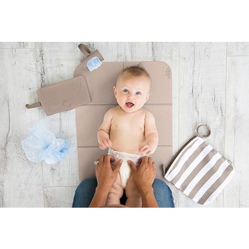 Ubbi On-The-Go Diaper Changing Baby Mat, Soft and Comfortable Diaper Bag Accessory Must Have for Newborns, Easy to Clean, Portable Folding Pad, Baby Traveling Accessories, Taupe