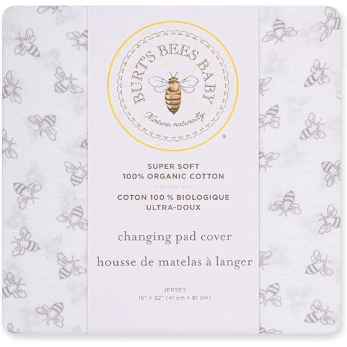 Burt's Bees Baby Unisex Baby Gift Set - Crib Sheet, Changing Pad Cover & Burp Cloths, 100% Organic Cotton Essentials Bundle