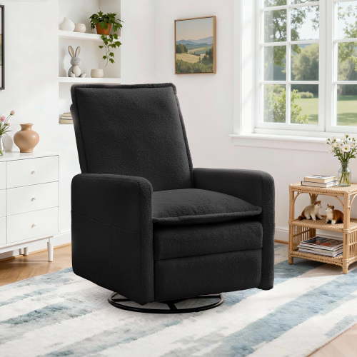 Korser Manual Swivel Rocker Recliner Chair with Side Pockets Nursery Glider Recliner for Living Room, Nursery, Black