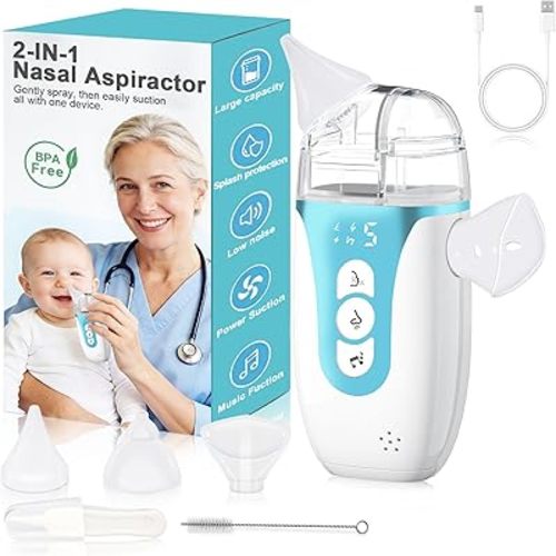 Nasal Aspirator for Baby, 2026 Upgraded Nose Cleaner with Powerful Suction, 2-in-1 Electric Nose Sucker with Large-Capacity Collector and AI Pause Function,Baby Nose Aspirator with Music-Blue