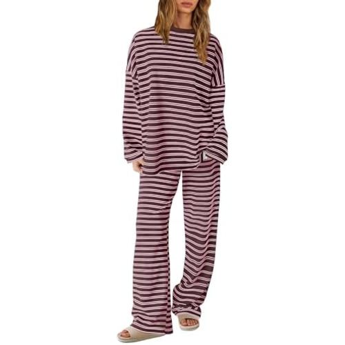 SENSERISE Womens Striped Lounge Set 2 Piece Outfit