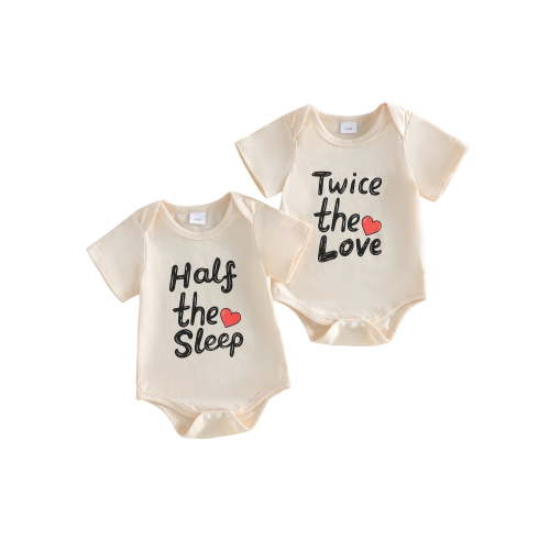 BemeyourBBs Newborn Twins Matching Outfits for Baby Boy Girl Twice The Love Half The Sleep Romper Short Sleeve Bodysuit 2Piece Come Home Outfit Shirt Summer Clothes Set