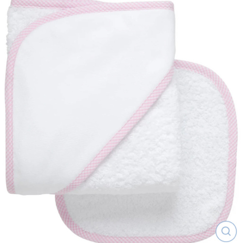 Pink Small Check Trim Hooded Towel Set