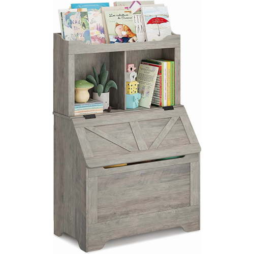 Rugerasy 47.8inch H Wooden Bookcase and Toy Storage with Flip-Top Lid, Gray