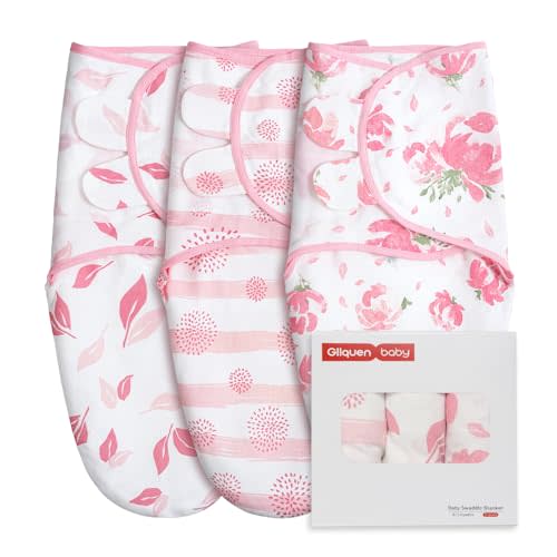 GLLQUEN BABY Girl Swaddles 0-3 Months - 3 Pack Baby Swaddle Sack for Newborn, Infant Sleep Sack, Easy Swaddle Wrap, A Pink Florals, Nursery Swaddle Blankets Essentials